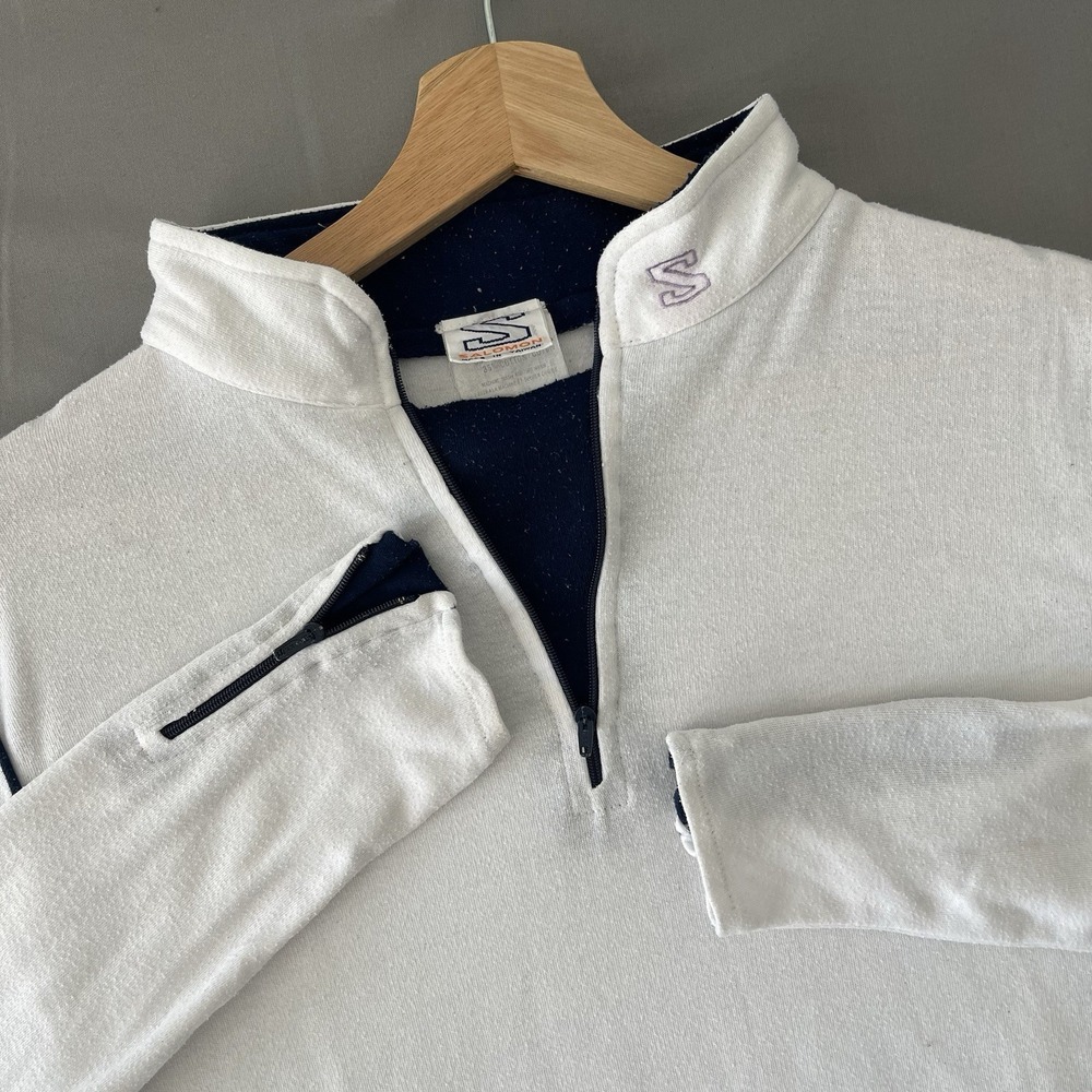 Vintage 80s Salomon 1/4 Zip Sweater Men's Medium White Long Sleeve